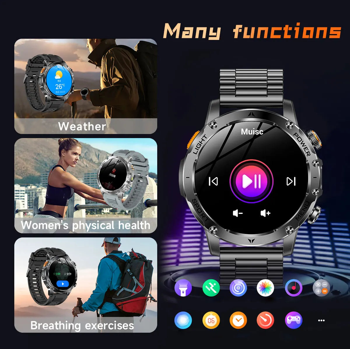 2025 1000mAh Super Capacity Battery Adult Men Smart Watch 1.7-inch Large Screen Bluetooth Call IP68 Waterproof SmartWatch Sports