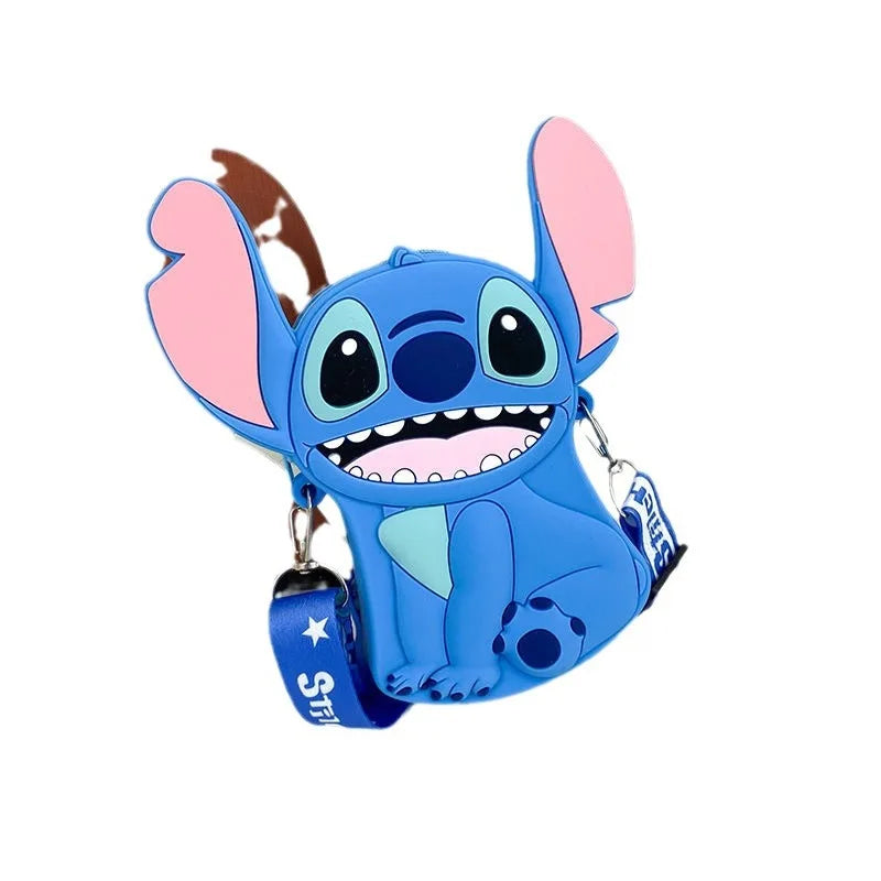2025 new Shi Stitch cute boys and girls silicone coin purse go out cartoon small shoulder bag creative children storage bag.