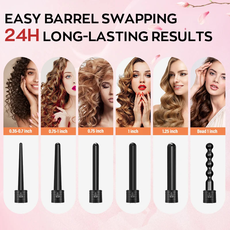 Interchangeable Curling Wand Set with Adjustable Temperature & PTC Heater Professional Hair Curling Iron for Salon Home Travel