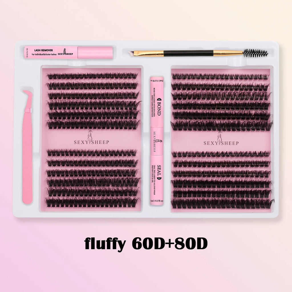 DIY False Eyelashes Clusters Extensions Individual Lashes Cluster Natural Segmented With glue,Remover,lash brush，tweezers