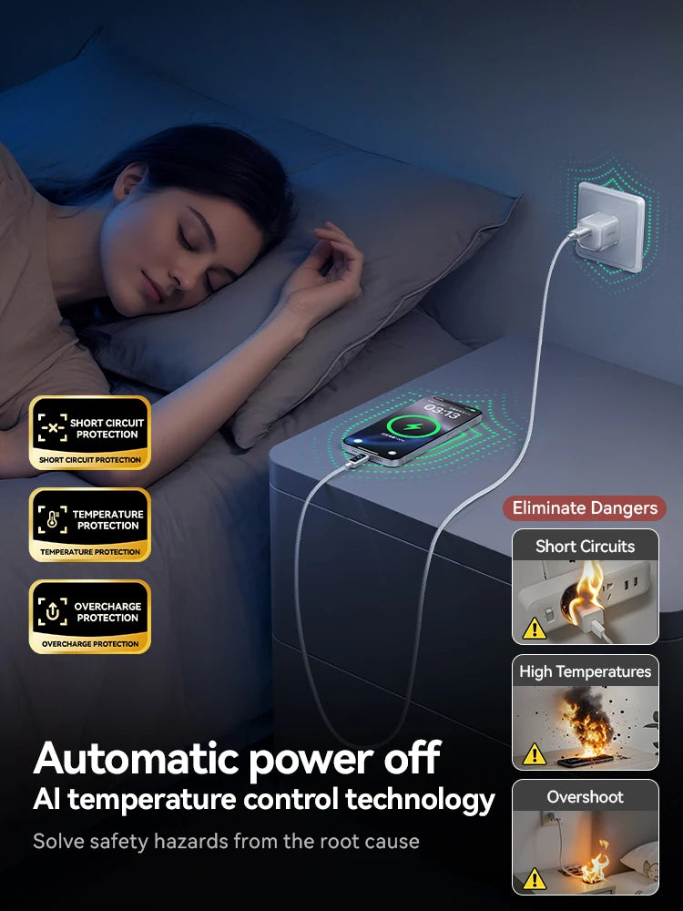 Joyroom 100W USB C Cable Automatic Power Off Fast Charge Type C Cable For iPhone 16 15 Pro Max  Xiaomi Sumsang Huawei