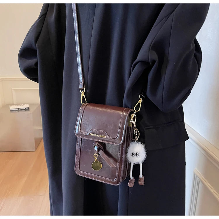 Women's Burgundy Crossbody Bag 2025 Fashion New PU Leather Square Texture Glossy Shoulder Packs Versatile Phone Lipstick Bags