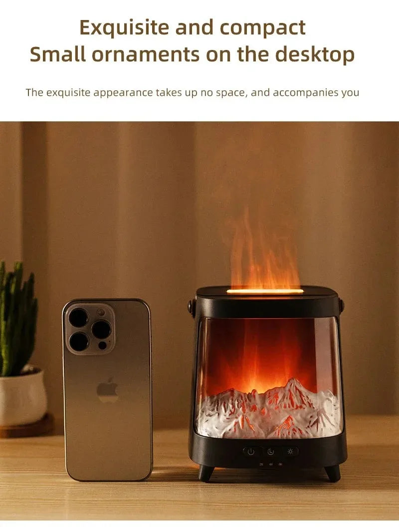 D631 Aurora Flame Humidifier Essential Oil Diffuser 200ml LED Light Remote Control Timing Spray USB-C
