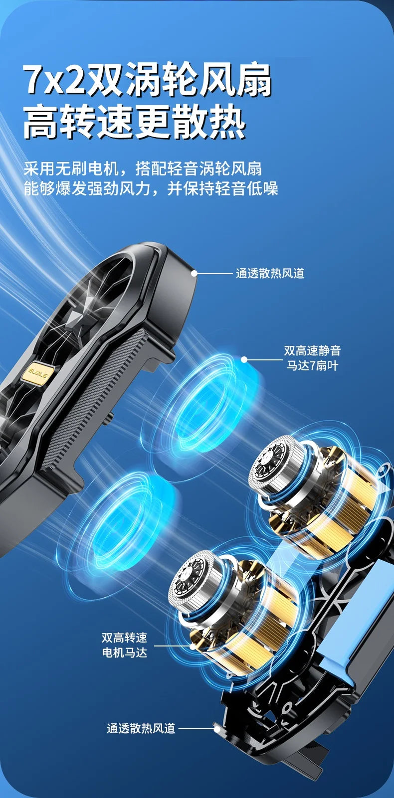 FS01 Dual Fan Rechargeable Mobile Phone Cooler Radiator Long Lasting Stronger Cooling Air Cooling Clip design with Game Button