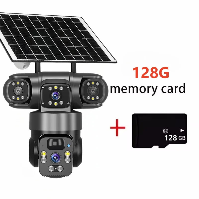 WiFi Solar Camera Three Lenses Outdoor 15MP 8K HD Low Power Battery IP Camera PIR Night Vision V380 Pro CCTV Security Protection
