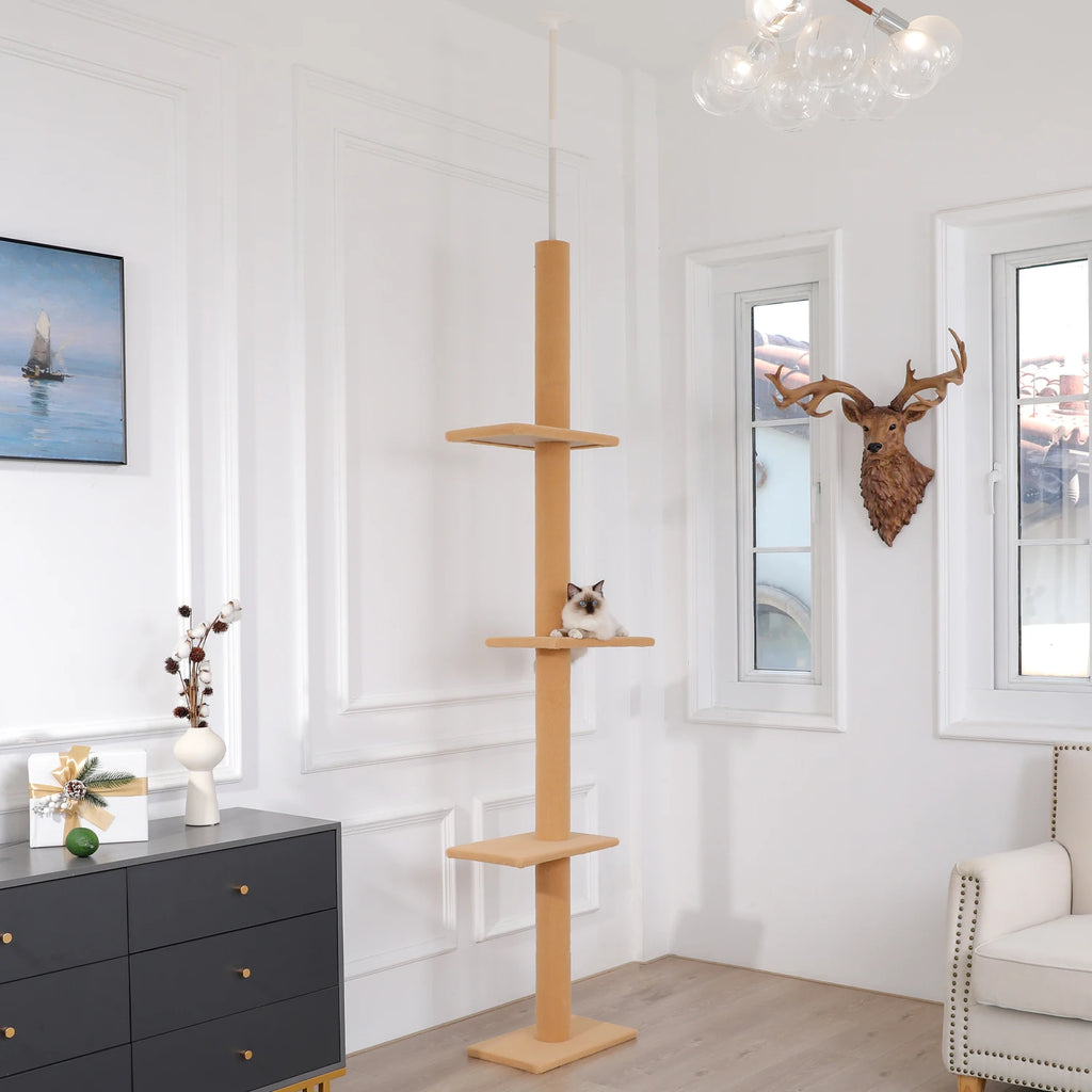 Adjustable Height Cat Tree for Indoor, Floor to Ceiling Cat Tower with Scratching Posts, Cat Scratcher Furniture, Kitten Toys