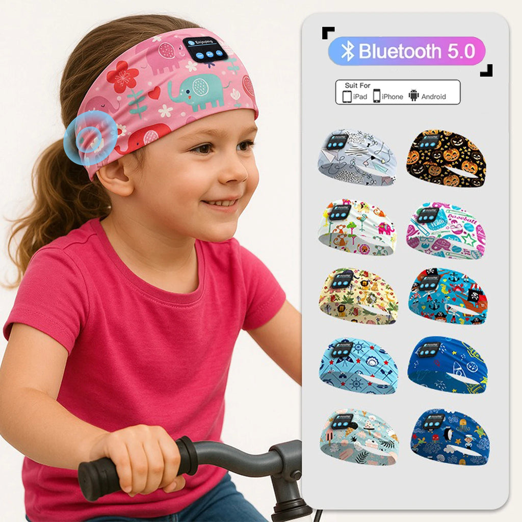 Kids Bluetooth Headphone Music Sport Headband Sleep Mask Wireless Stereo Player Support Handsfree Soft Cute Cartoon Headbands