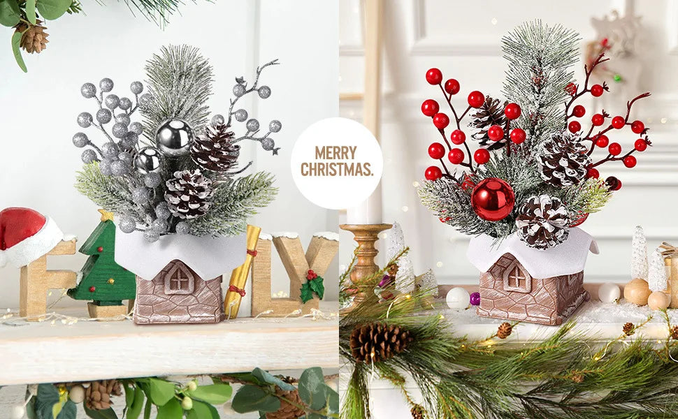 30cm Mini Christams Tree Artificial Plants PE Flocking Pinecone Pine Branch Home Window Decoration Desktop Decor Christmas Gift