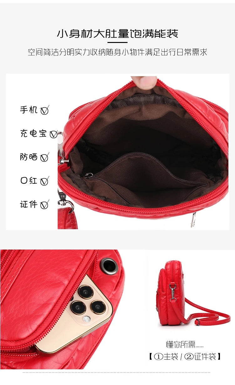 Mobile Phone Bag for Women 2024 New Fashion Soft Leather Diagonal Straddle Small Bag Multi layered Mini Zero Wallet Versatile Li