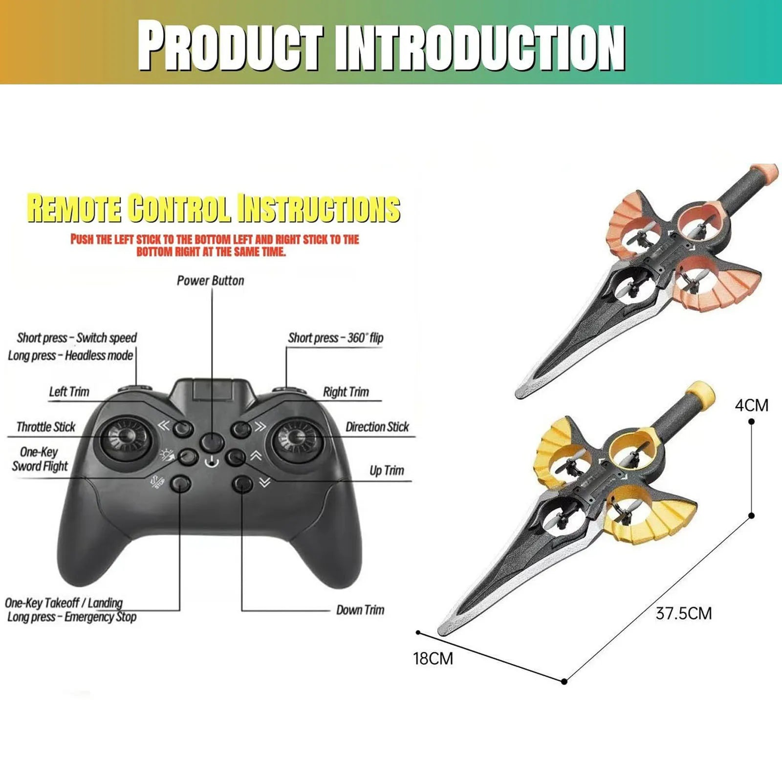 RC Flying Sword Glider Drone with Hand Wave & Controller Mode, 3-Speed Stunt Plane for Kids,Teens & Adults,LED Lights,Aerial Fun