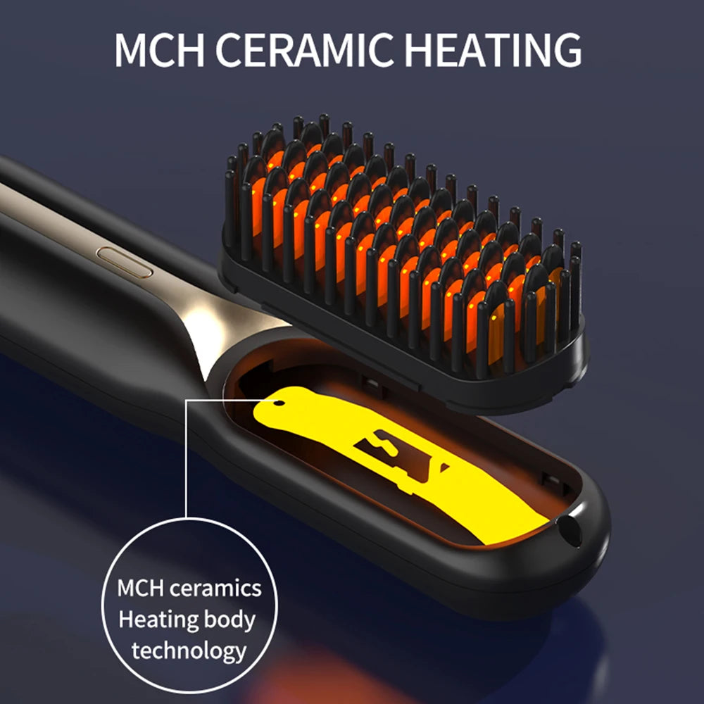 NEW Electric Ceramic Heating Straight Hair Comb Wireless Portable Negative Ion Styling Tool Rechargeable USB Straightening Brush