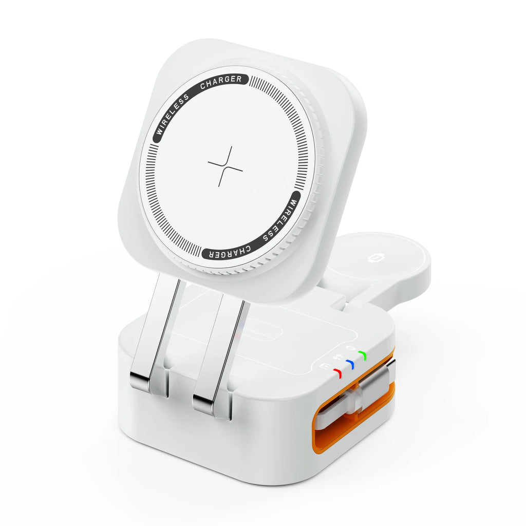 3-in-1 Portable 15W Wireless Charging Cradle with Retractable Cable Magasafe Magnetic Fast Charging Unit