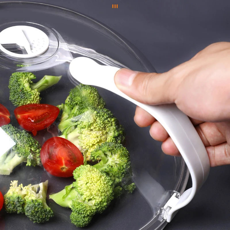 Microwave Cover With Handle High Temperature Resistant Microwave Splash Guard Lid Transparent Food Heating Cover with Steam Vent