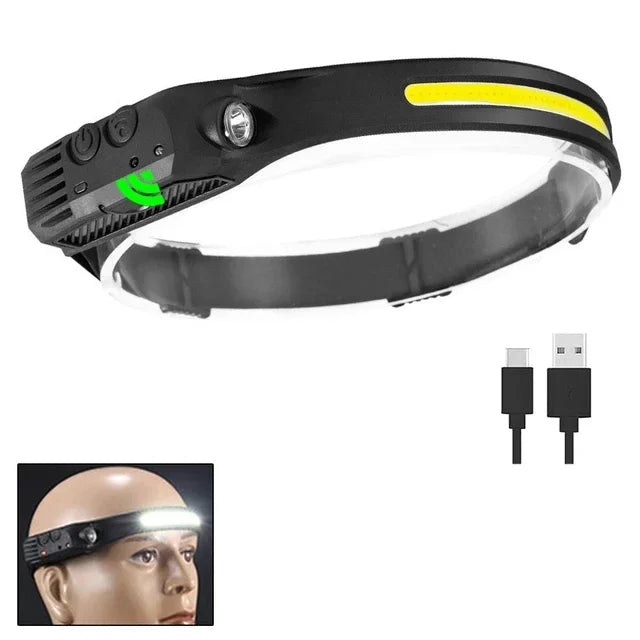 USB Rechargeable LED Sensor Headlamp COB Headlight Head Torch Work Light Waterproof Headlamp for Fishing Camping Lantern