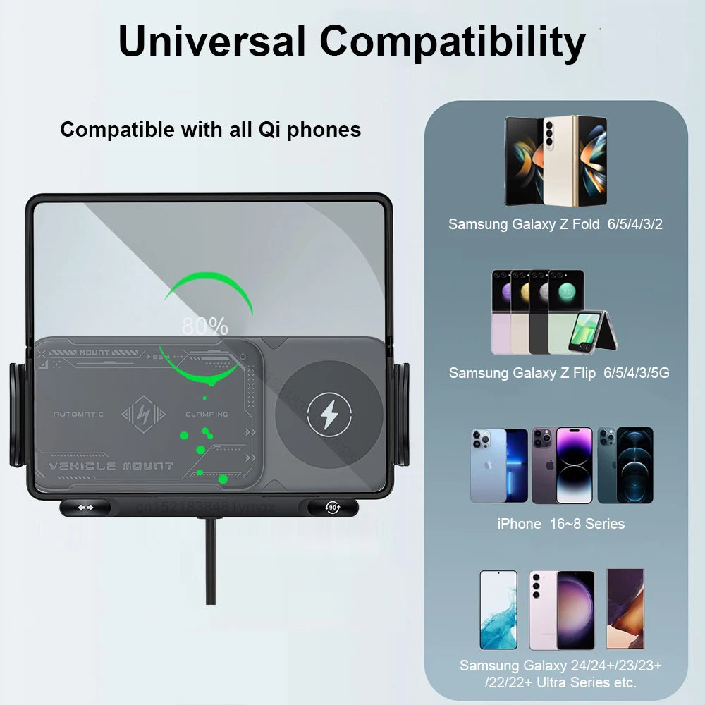 Car Wireless Charger DualCoil Fold Screen Car Phone Holder for Samsung Galaxy Z Fold 6 5 Flip 4 3 Fast Charging Vent Mount Stand