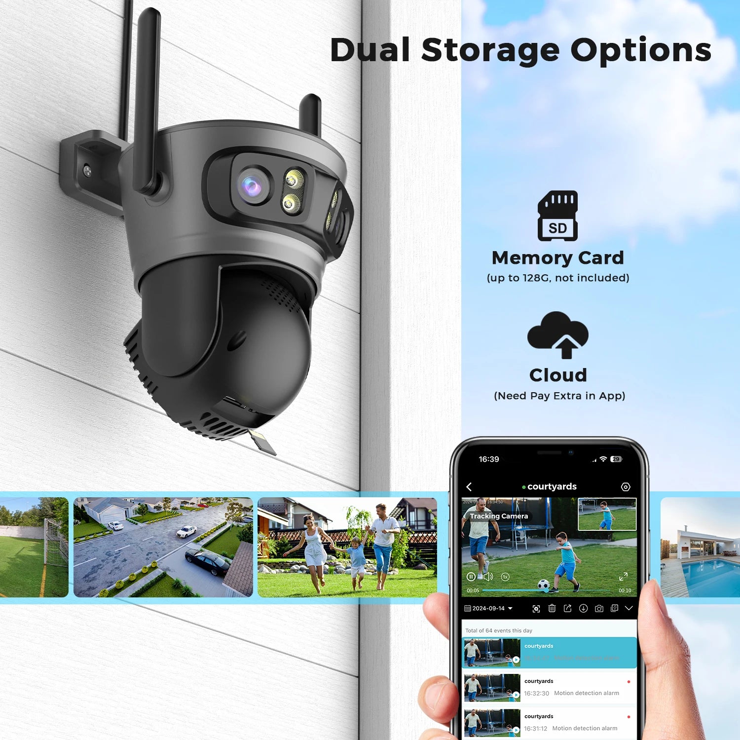 20MP Outdoors Wifi Camera 10K HD Three Lens Security 5G PTZ IP Camera 10X Digital Zoom Lens Human AI Auto Detect Tracking Camera