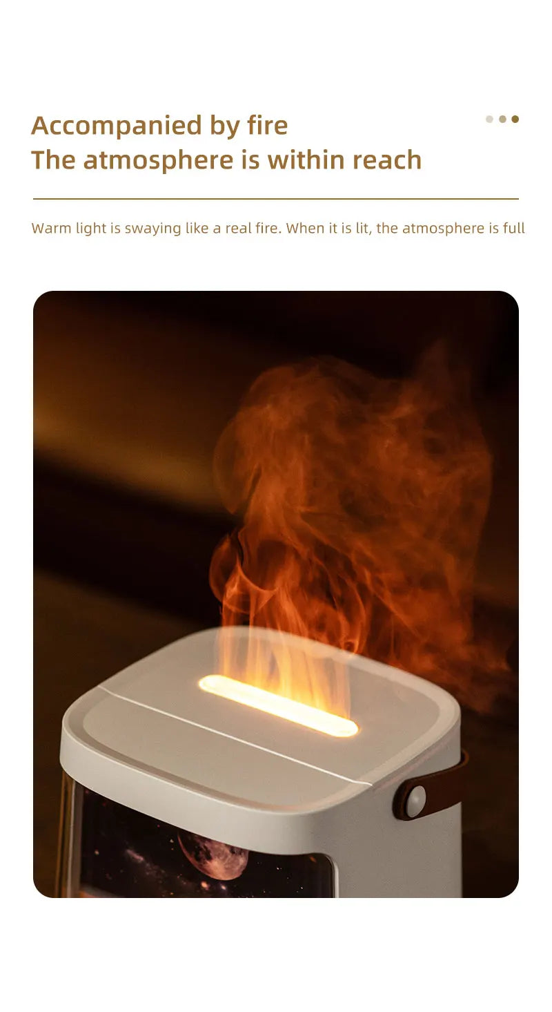 Portable Table Light With Flame Aroma Humidifier For Bedroom Decoration Galaxy Atmosphere Colorful Flame Night Light For Room