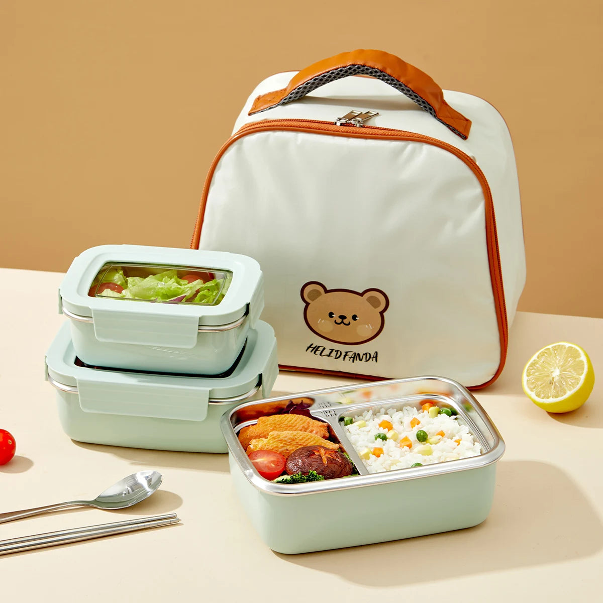 Microwave 304 Stainless Steel Compartment Lunch Box Stackable Leak-proof Student Bento Box Food Container For Cold And Hot Food