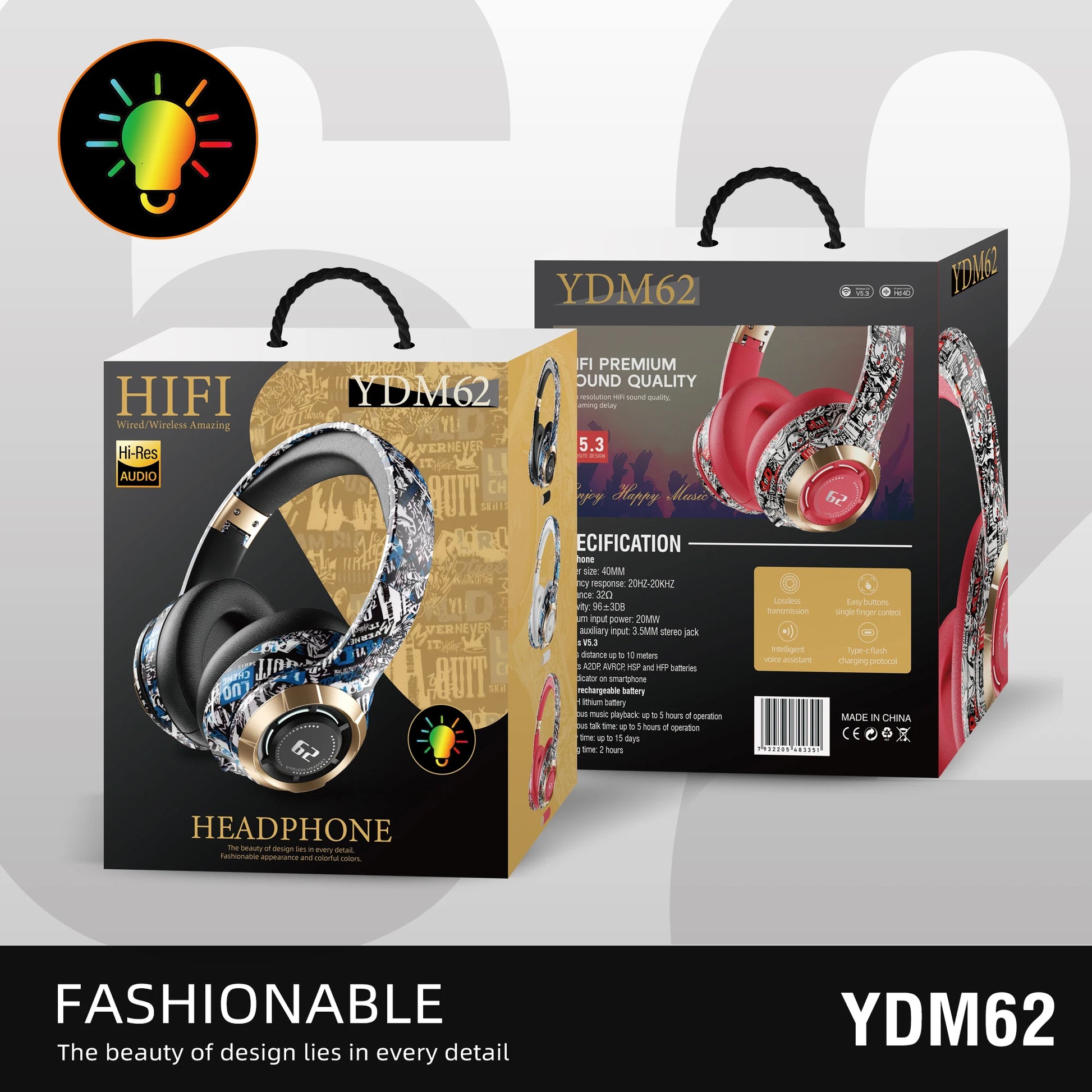 TWS Bluetooth 5.3 Headphones Hi-Res Audio Over Ear Wireless Headset Professional Studio Monitor DJ Headphones supports TF card