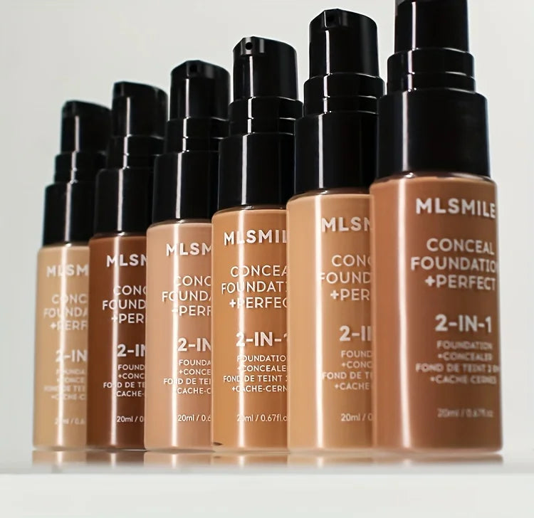 2-In-1 Oil Control Liquid Foundation And Conceal, Full Coverage Long Lasting Waterproof, Hydrating And Brightening Concealer