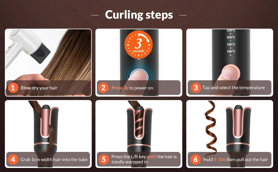 Automatic Curling Iron Electric Automatically Curly Tongs Hair Curler Machine Portable Professional Auto Rotating Wand Curl