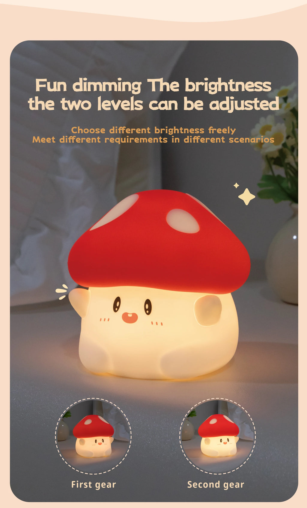 Mushroom Night Light LED Rechargeable USB Table Lamp Desk Room Decoration Baby Nursery Kids Birthday Gift Animal Pumpkin Lantern