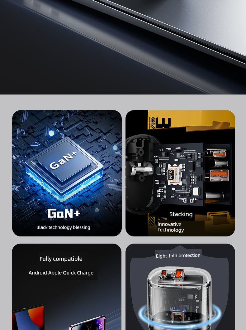 PD Gallium Nitride Two-Drag Two-Magnetic Data Cable Charging Plug