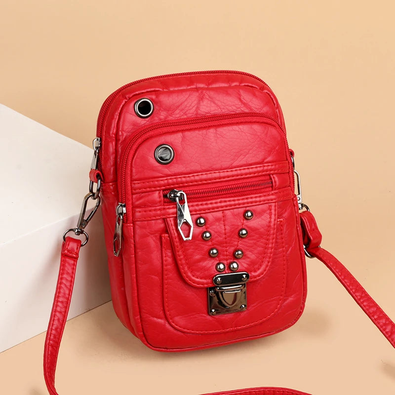 Mobile Phone Bag for Women 2024 New Fashion Soft Leather Diagonal Straddle Small Bag Multi layered Mini Zero Wallet Versatile Li