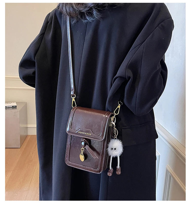 Women's Burgundy Crossbody Bag 2025 Fashion New PU Leather Square Texture Glossy Shoulder Packs Versatile Phone Lipstick Bags