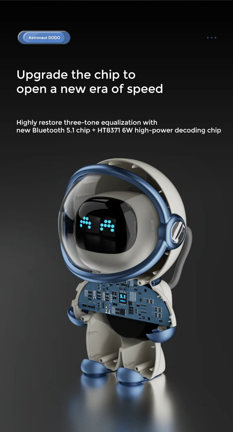 New portable wireless audio speaker, Smart Astronaut Bluetooth speaker with nightlight, FM radio, subwoofer, music speaker