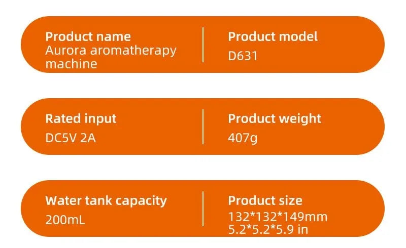 D631 Aurora Flame Humidifier Essential Oil Diffuser 200ml LED Light Remote Control Timing Spray USB-C