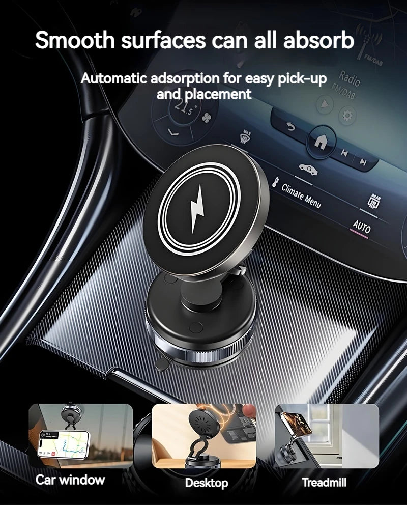 15W Metal Vacuum Suction Magnetic Wireless Charger Mount 360° Rotatable Compatible with  Smartphones, for Car Gym Bathroom Mirro