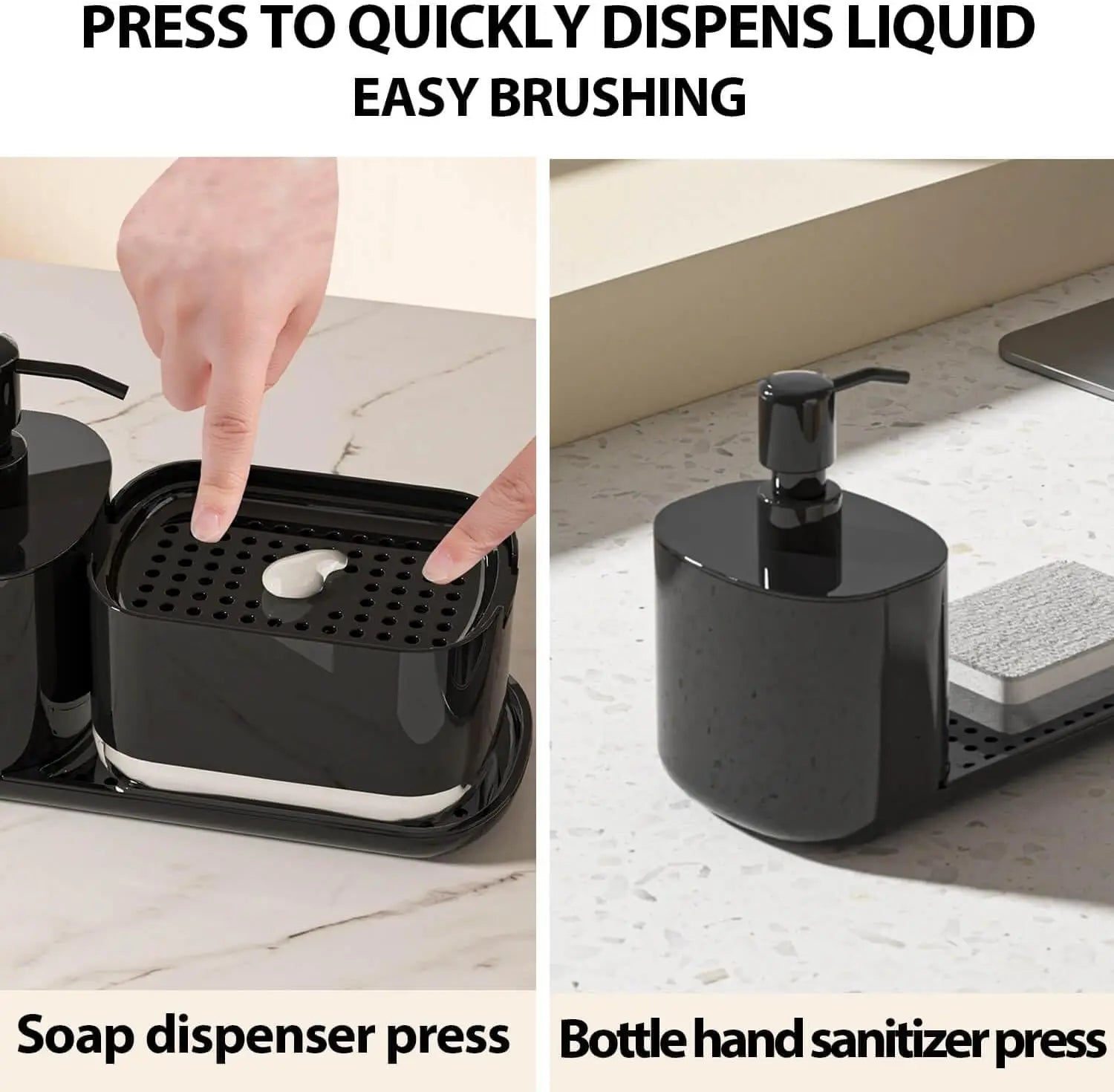 Kitchen Soap Dispenser Set, Kitchen Sink Soap Dispenser, Dish Soap Dispenser with Sponge Rack, Rag Rack and Tray, 4-in-1 Storage