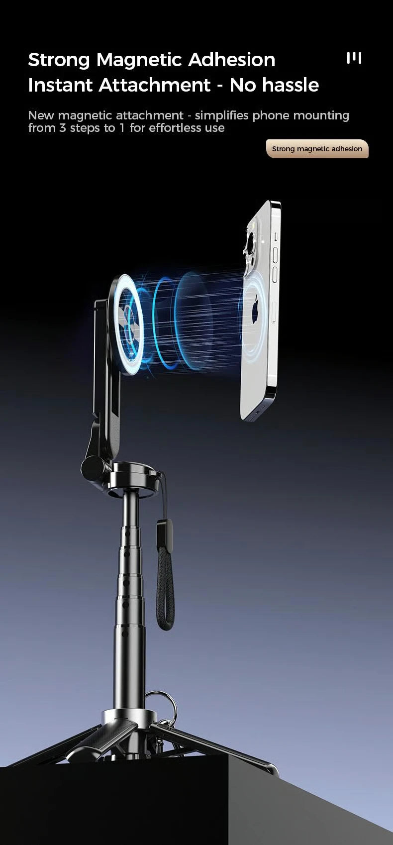 4-in-1 Multifunctional Magnetic mini Selfie Stick with 360° Rotation Wireless Bluetooth Control Magnetic Phone Holder