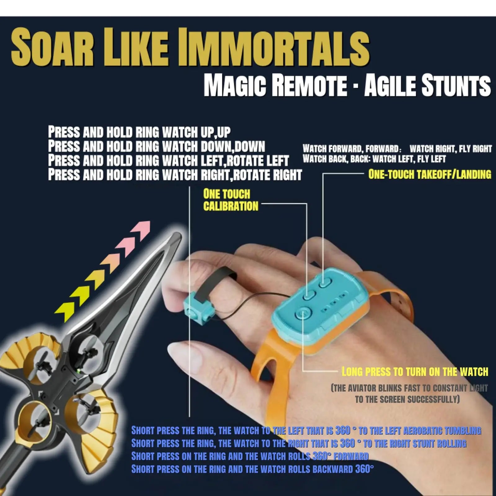 RC Flying Sword Glider Drone with Hand Wave & Controller Mode, 3-Speed Stunt Plane for Kids,Teens & Adults,LED Lights,Aerial Fun