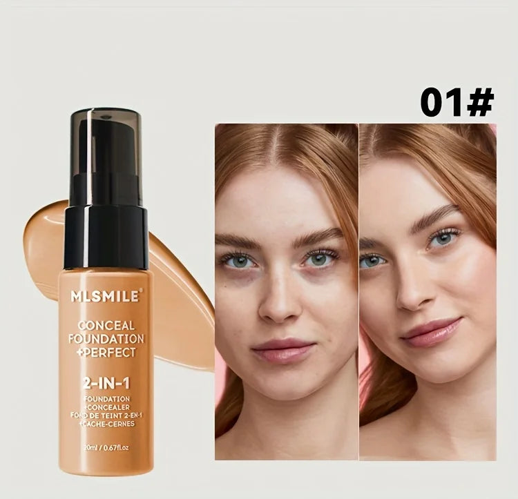 2-In-1 Oil Control Liquid Foundation And Conceal, Full Coverage Long Lasting Waterproof, Hydrating And Brightening Concealer