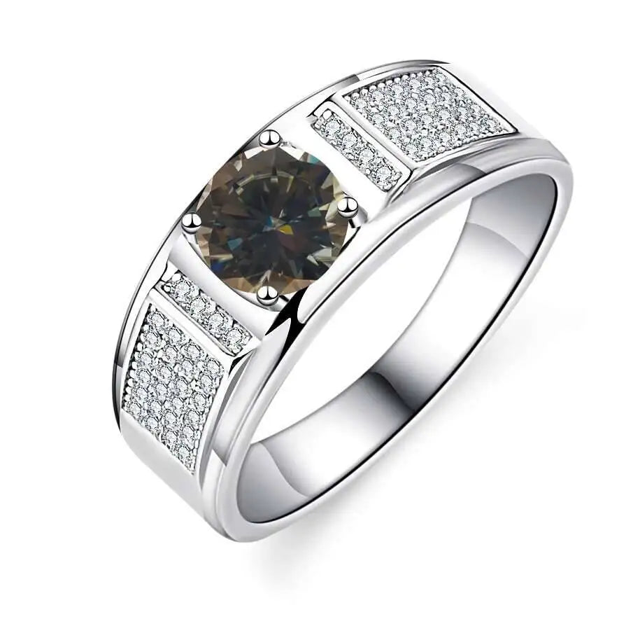 TY Classic Men's 1.0 Carat Real Moissanite white Ring 18K White Gold D Color Diamond Engagement Wedding Fine Jewelry Gift