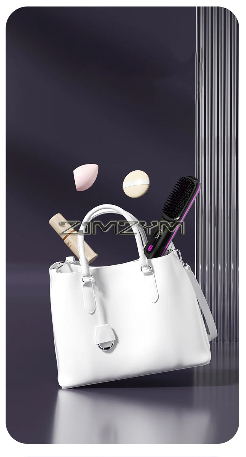 20Seconds Quick Heat Hair Straighter Liquid Crystal Cordless Straight Comb Anti-Scald Styling Brush Negative Ion Curly Hair Tool