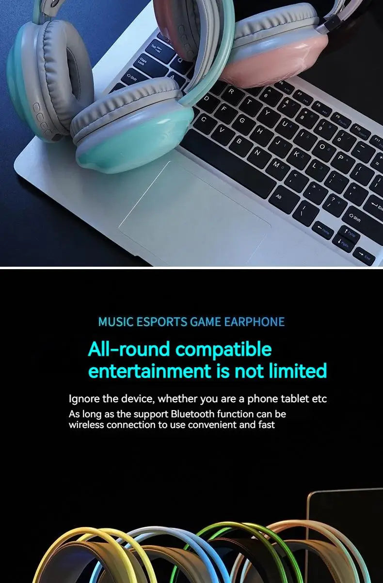 Gamer Wireless Bluetooth Headphones RGB Flowing Colorful Lamp Head Earphone Hifi Stereo Noise Reduction Gaming Headsets With Mic