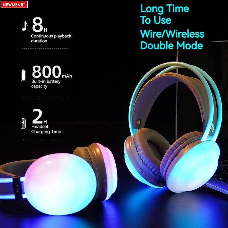 Gamer Wireless Bluetooth Headphones RGB Flowing Colorful Lamp Head Earphone Hifi Stereo Noise Reduction Gaming Headsets With Mic