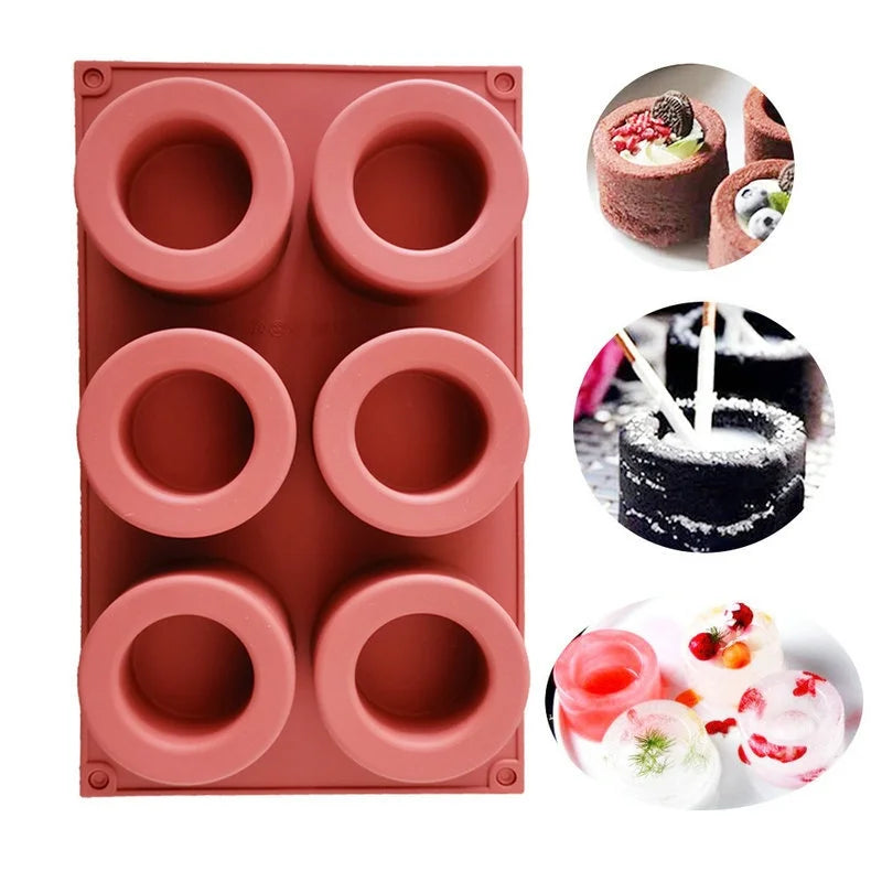 6 Holes Concave Convex Round Cup Muffin Cake Cup Mold Baking Mold Aromatherapy Candle Ice Cream Sandwich Cake Mold Mousse Soap