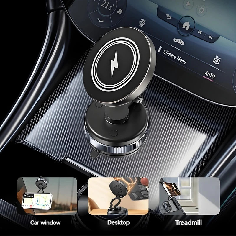 15W Metal Vacuum Suction Magnetic Wireless Charger Mount 360° Rotatable Compatible with  Smartphones, for Car Gym Bathroom Mirro