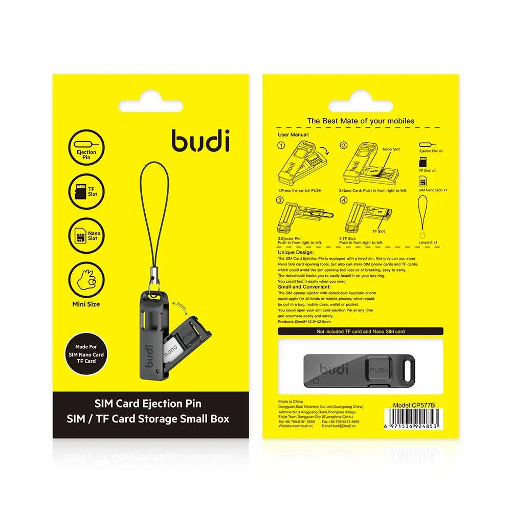 BUDI Anti-Lost Sim Card Eject Pin Needle Storage Box