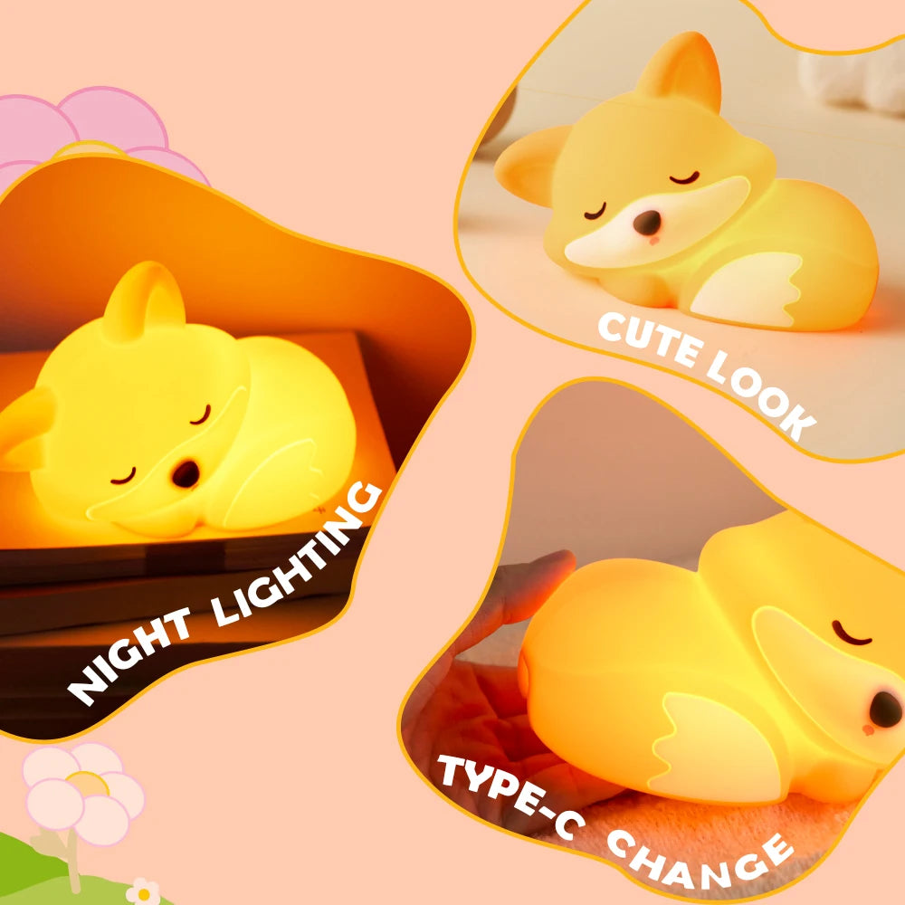 Cute Silicone Squishy Night Lamp Fox Rabbit Dimmable Nursery Nightlight Rechargeable Timing Bedside Table Lamp With Touch Sensor