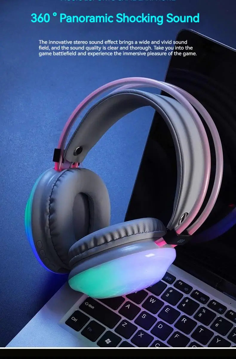 Gamer Wireless Bluetooth Headphones RGB Flowing Colorful Lamp Head Earphone Hifi Stereo Noise Reduction Gaming Headsets With Mic