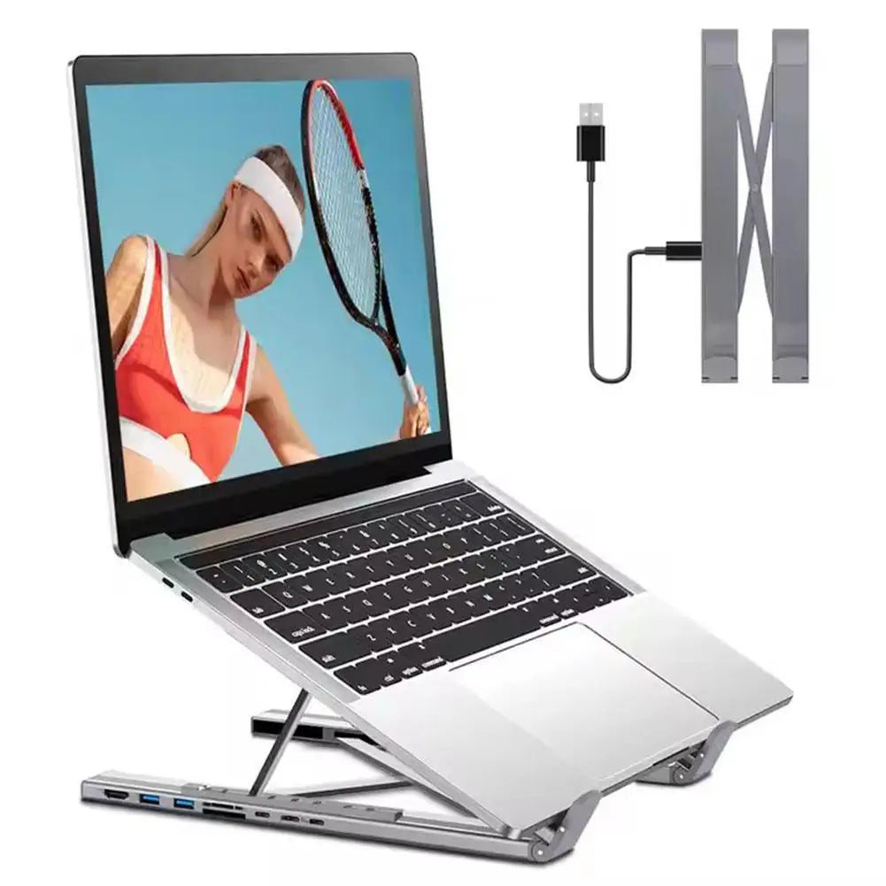 Laptop Docking Station Stand USB C Dock Tablet Laptop Holder with 4K HDMI 2 Type-C PD 100W Dock Station for MacBook E2H6