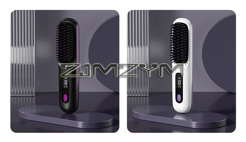 20Seconds Quick Heat Hair Straighter Liquid Crystal Cordless Straight Comb Anti-Scald Styling Brush Negative Ion Curly Hair Tool