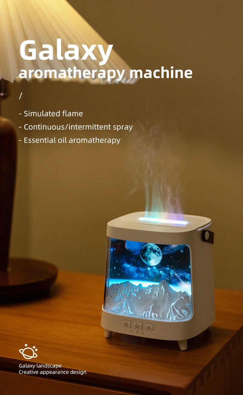 Portable Table Light With Flame Aroma Humidifier For Bedroom Decoration Galaxy Atmosphere Colorful Flame Night Light For Room