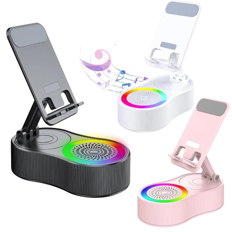 New Cell Phone Holder Stand With LDE Light Bluetooth Speaker Adjustable Tablet Bracket Support Portable Wireless Loudspeaker
