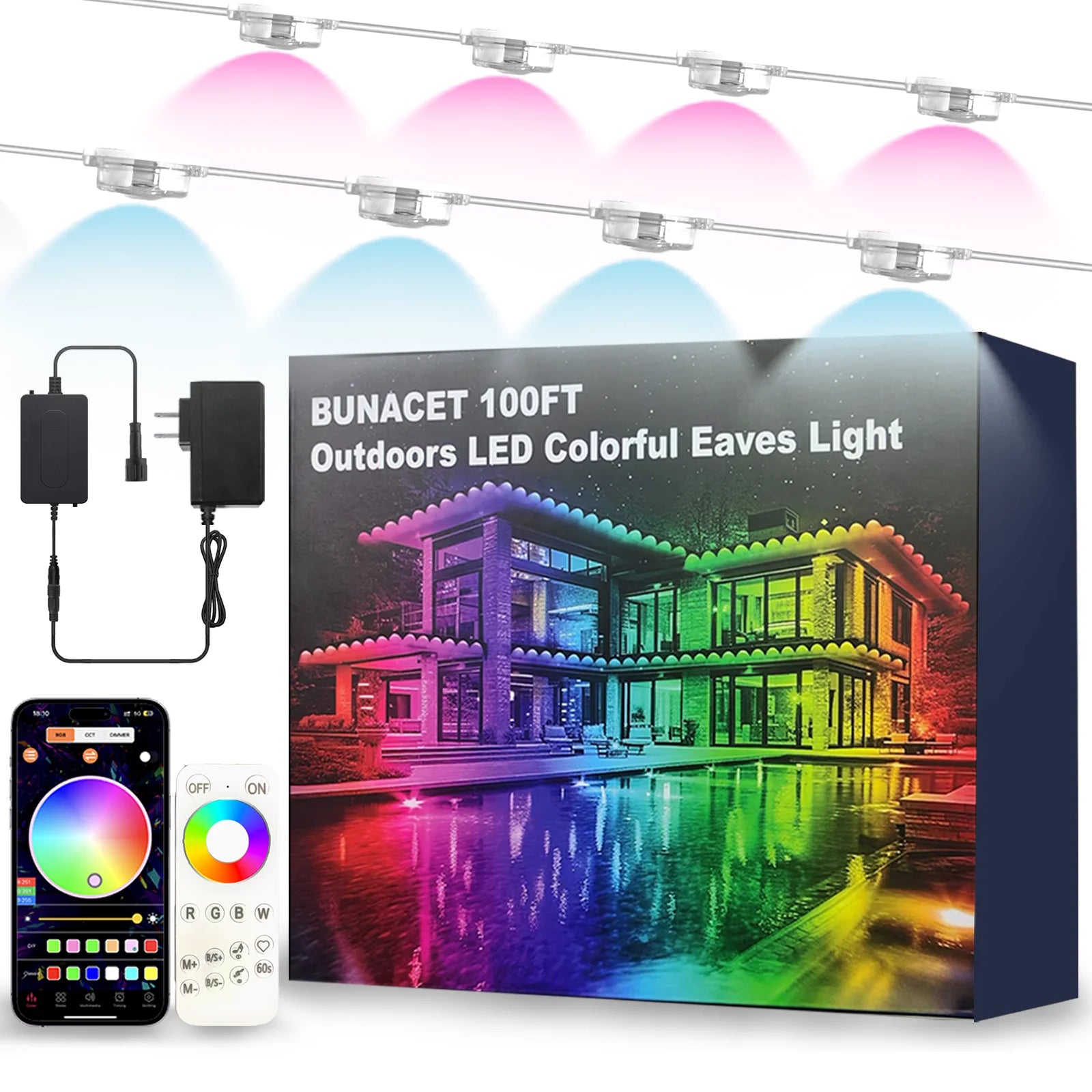 Permanent Eaves LED Smart Outdoor RGB Blueto LED Light for House with Remote Full House Eaves Light Party Christmas Holiday Deco